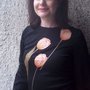 1960s 3-Tulip Black Dress